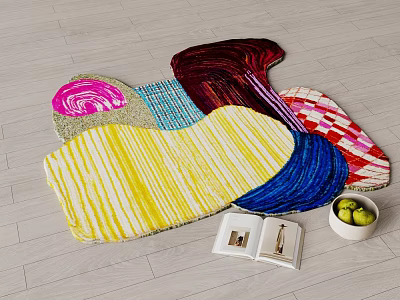 Multicolored Stylish Shaped Rug With Unique Design On Wooden Floor Home Decor 3d model
