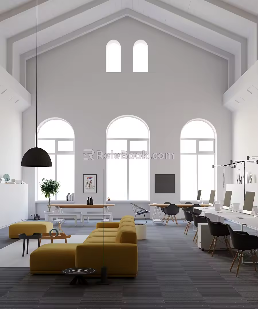 Minimalist style public office area 3d model