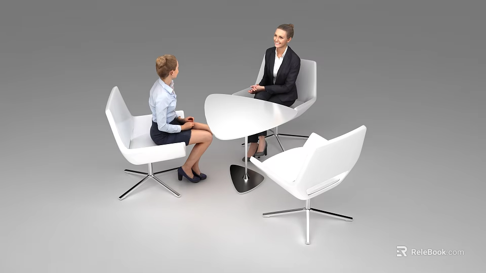 Modern White Office Table And Chairs Set For Meeting With Metal Legs 3d model 