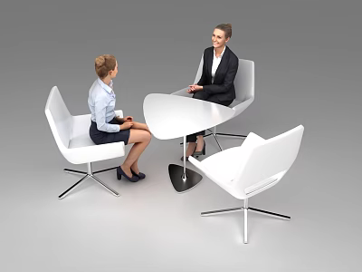 Modern White Office Table And Chairs Set For Meeting With Metal Legs 3d model