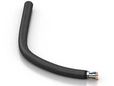 Flexible Black Industrial Cable With Colored Wires At End Section 3d model
