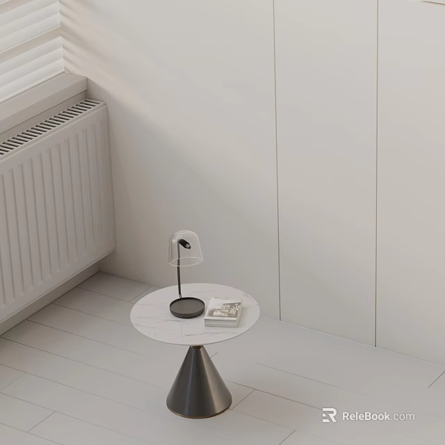 Round Marble Top Side Table With Conical Base Table Lamp Tray And Books 3d model 