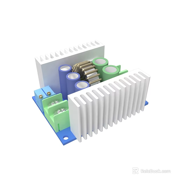 Electronic Equipment Module With White Heat Sink Green Components And Blue Base 3d model 