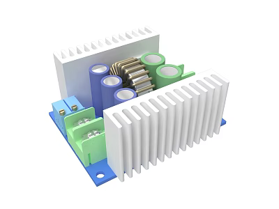 Electronic Equipment Module With White Heat Sink Green Components And Blue Base 3d model
