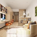 Modern Minimalist Bedroom Interior With Wooden Bed Cabinets Wall Art Natural Light And Curtains