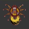 Yellow Mechanical Device With Black Stripes Multi Mechanical Arms And Central Core Structure