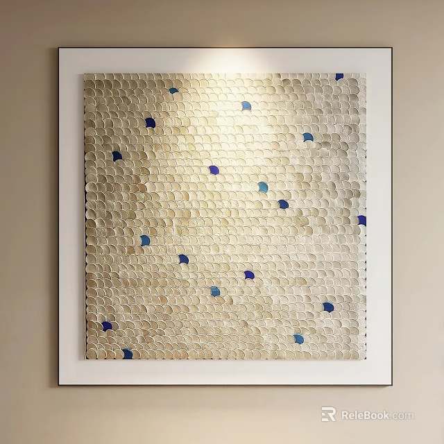 Abstract Painting With Collage Texture Neutral Beige Background And Blue Accent Dots 3d model 
