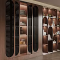 Modern Wooden Display Cabinet With Perforated Panels Shelves Books And Ornaments