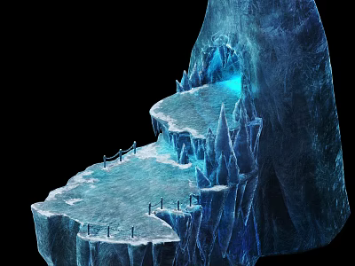 Stunning Ice Cave Interior With Blue Ice Steps And Icicle Formations 3d model