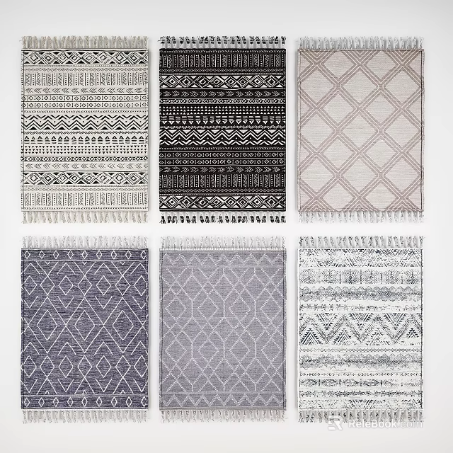 Square Rugs With Various Patterns Geometric Striped Designs Fringed Edges And Multiple Colors 3d model