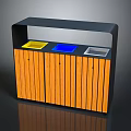 Classified Waste Bin with Multiple Colored Compartments Wooden Panel Front and Black Metal Frame Design