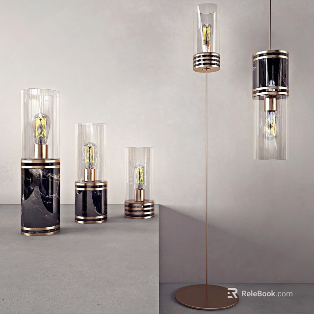 Elegant Modern Lighting Combination With Glass Shades And Metal Bases 3d model 