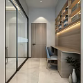 Chinese Style Leisure Area Interior Design With Landscape Mural Wooden Table Chairs Glass Partition