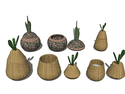 Woven Decorative Ornament Set With Various Shapes And Green Plant Accents 3d model