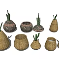 Woven Decorative Ornament Set With Various Shapes And Green Plant Accents