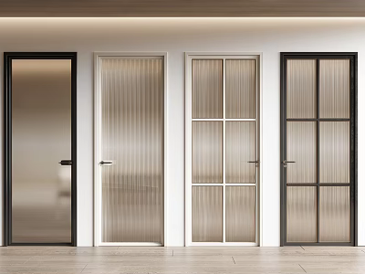 Modern Interior Flush Doors With Frosted Glass Grid Panels And Black White Frames 3d model
