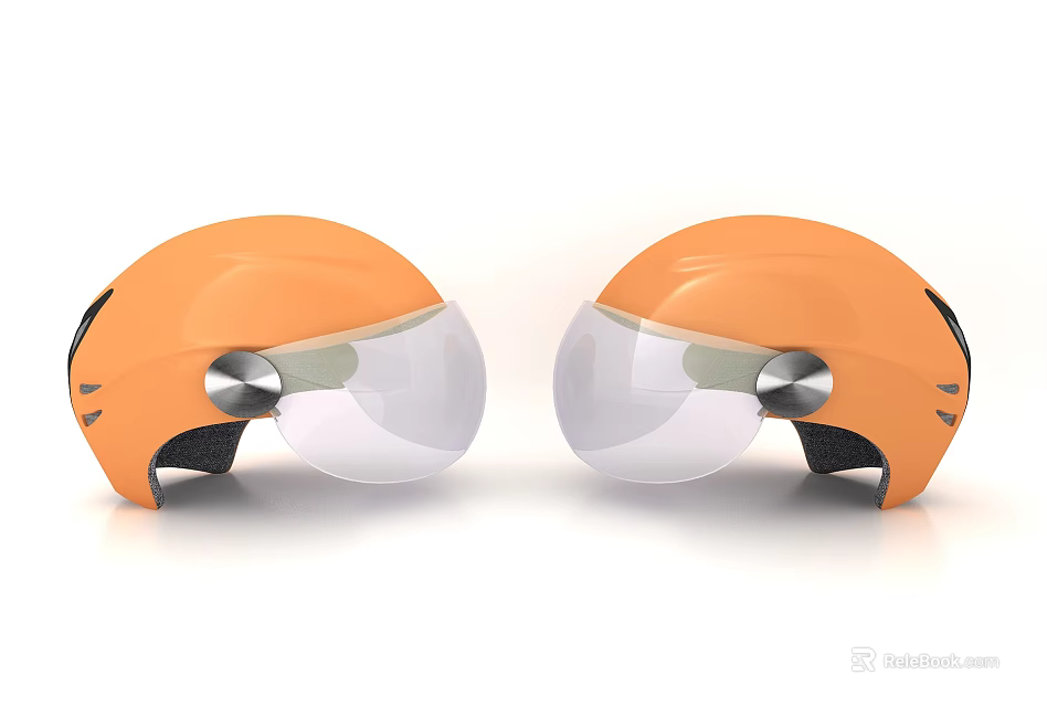 Two Orange Helmets With Transparent Visors And Sleek Design For Safety Use 3d model 
