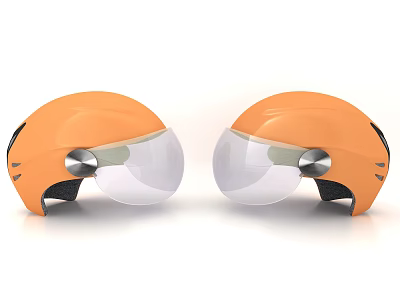 Two Orange Helmets With Transparent Visors And Sleek Design For Safety Use 3d model
