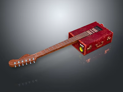 Creative Musical Instrument Art Supplies Design With Red Case Guitar Wooden Neck And Strings 3d model