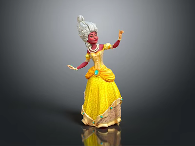 Red Skinned Princess In Yellow Gown With Sparkling Jewelry And Mythical Creature 3d model