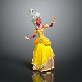 Red Skinned Princess In Yellow Gown With Sparkling Jewelry And Mythical Creature