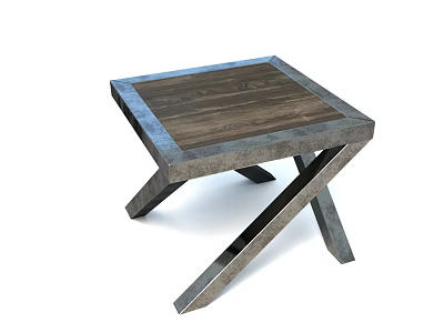 Modern Corner Table With Wooden Top And Metal X Shaped Legs Design 3d model