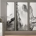 Elegant Black and White Chinese Landscape Triptych Paintings for Home Wall Decor