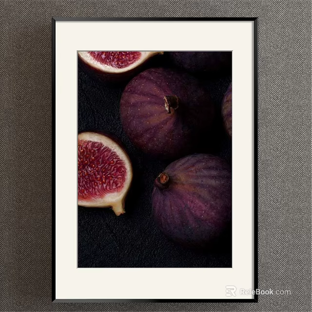 Botanical Art Featuring Sliced And Whole Purple Figs On Dark Background Decorative Print 3d model 