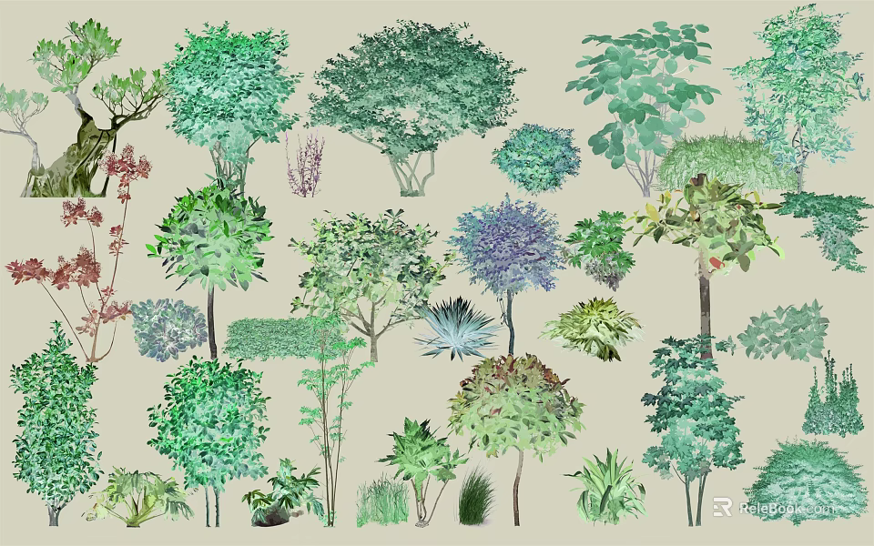 Diverse Green Trees And Shrubs Collection For Landscape Design 3d model