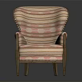 Vintage Single Sofa With Striped Fabric Tufted Arms And Wooden Legs