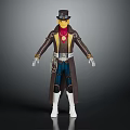 Humanoid Character Creature Figure In Top Hat Brown Coat Red Scarf Blue Pants White Boots