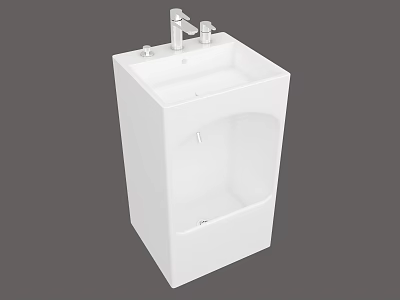 White Pedestal Bathroom Sink With Chrome Faucet And Modern Design 3d model