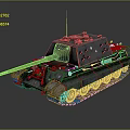 Military Tank with Long Cannon Barrel Tracked Wheels Weathered Armor Surface and Dark Military Paint