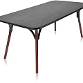 Dark Wood Dining Table With Curved Legs And Smooth Surface Modern Design Style