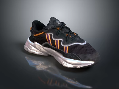 Modern Casual Black Sneakers With Orange Purple Stripes And Silver Sole 3d model