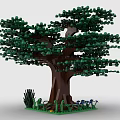 Detailed Building Blocks Tree With Green Leaves Brown Trunk And Base Decorations
