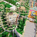 Colorful Water Park With Slides Float Rings And Kids Play Area