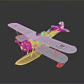 Detailed Vintage Light Blue Biplane Model With Wing Insignia Propeller And Cockpit