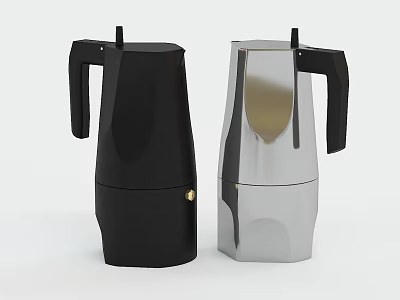 Two Modern Black And Silver Moka Pots As Daily Electrical Appliances 3d model