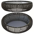 Modern Black Wicker Round Coffee Table with Stylish Woven Design 3d model