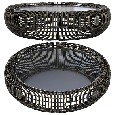 Modern Black Wicker Round Coffee Table with Stylish Woven Design 3d model
