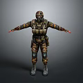 Game Movie Character Wearing Camouflage Uniform And Gas Mask With Tactical Vest And Outstretched Arms