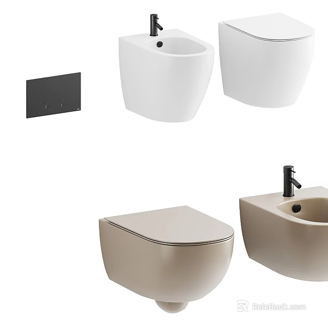 Modern Toilet Designs In White And Beige With Sleek Ceramic Fixtures 3d model 
