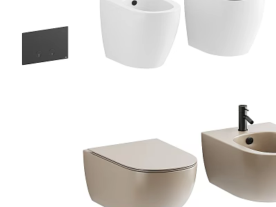 Modern Toilet Designs In White And Beige With Sleek Ceramic Fixtures 3d model