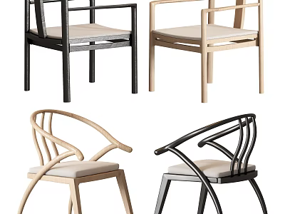 Modern Leisure Chairs With Wooden Metal Frames Beige Black Colors And Fabric Seats 3d model