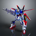 Gundam Robot Figure With Red Blue White Armor Standing Pose And Gun Weapon