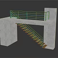 Modern Open Design Concrete Staircase With Wooden Steps And Black Metal Railing