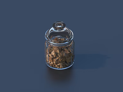 Transparent Glass Storage Jar With Glass Lid Containing Brown Granules For Home Use 3d model
