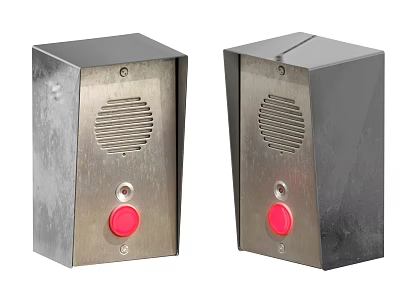 Two Metal Emergency Call Devices With Red Button And Grille Design 3d model