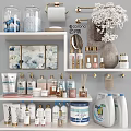 Organized Laundry and Daily Essentials Shelf with Bath Products Lotion Bottles Decorative Trays and Detergent